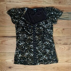 AGB Black and Brown Leopard Print Blouse